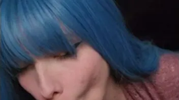 Petite Blue Hair Alt Girl Deepthroats