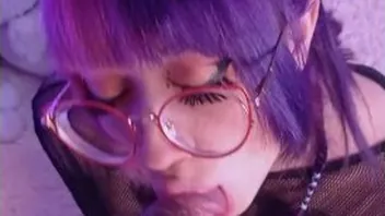 Nerdy Emo Girl Gives Messy POV Blowjob