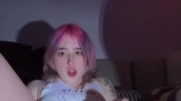 Pink Hair Alt Girl Masturbates to Porn Quietly