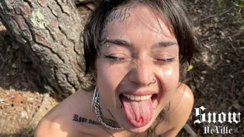 Tattooed Emo Girl Takes Facial Outdoors