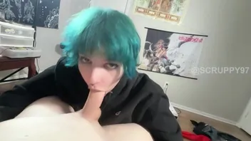 Emo Girl Milks Dick with Throat and Tits