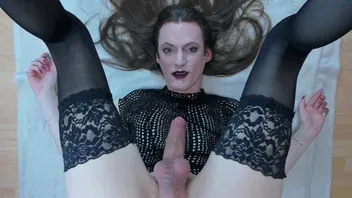 Pale Gothic Femboy Gives Himself a Cum Facial