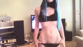 Blue Hair Emo Girl Dances with Hoop