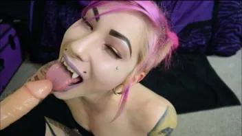 Vampire Goth Girl Sucks With Pierced Tongue