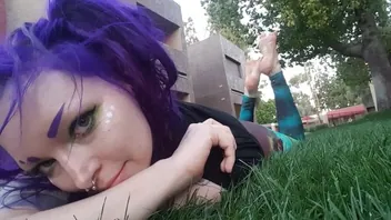 Purple Hair Goth Girl Oiled Feet
