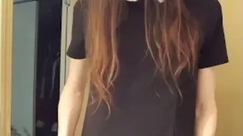 Trans Goth GF Masturbates and Cums on Dress