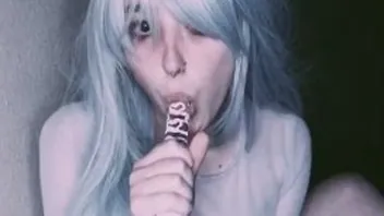 Horny Goth Girl Smokes and Rides Dildo