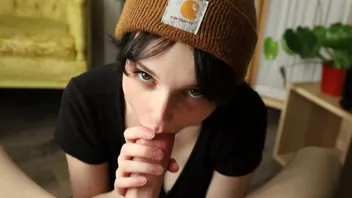 Goth Nymph Gives Perfect Sloppy Deepthroat Blowjob