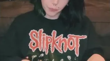 Tattooed Goth Girl Orgasms in Slipknot Tee