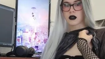 Goth Girl Strokes Her Big Cock